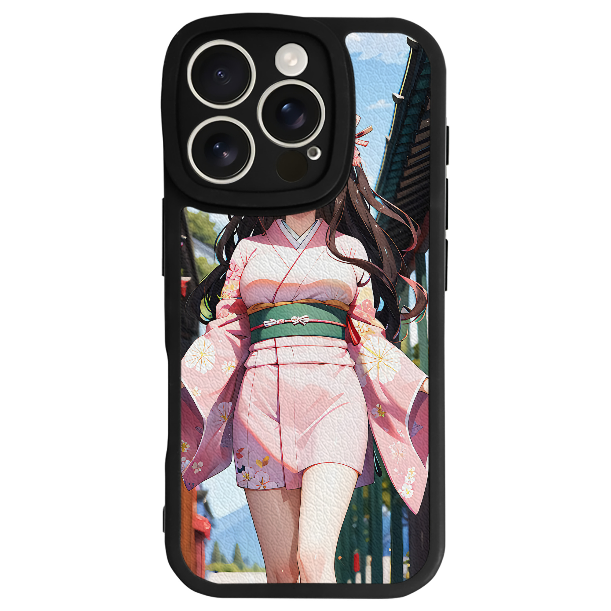 （画像用） 鬼滅の刃（きめつのやいば）竈門 禰󠄀豆子／かまど ねずこ Kamado Nezuko 【iPhone 16シリーズ対応】シリコンスマホケース（レザー調） 材質：シリコン